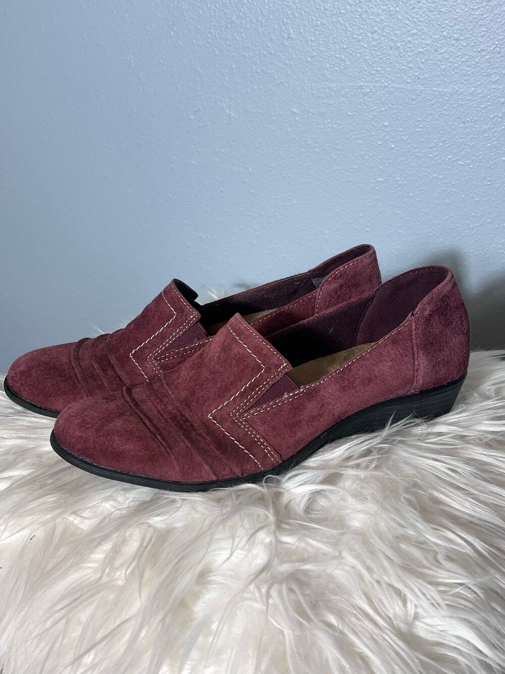 Thom Mcan Women’s Sz 10 Suede Leather Plum Loafer Slip On Flat Wedge Orthotic